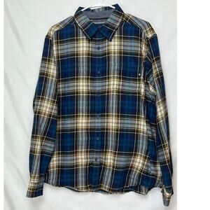 Marmot Men’s XL Brown Blue Plaid Long Sleeve Button Front Flannel Shirt Outdoor